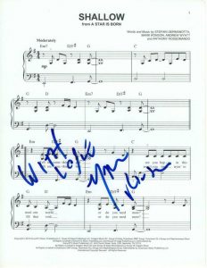 MARK RONSON SIGNED AUTOGRAPH “SHALLOW” SHEET MUSIC – A STAR IS BORN SONG WRITER COLLECTIBLE MEMORABILIA