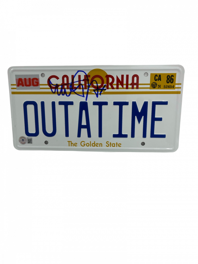 MICHAEL J FOX SIGNED BACK TO THE FUTURE OUTATIME LICENSE PLATE AUTOGRAPH BAS 14 COLLECTIBLE MEMORABILIA