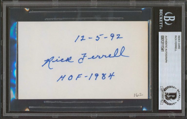RED SOX RICK FERRELL 12-5-92 HOF – 1984 AUTHENTIC SIGNED 3×5 INDEX CARD BAS SLAB COLLECTIBLE MEMORABILIA