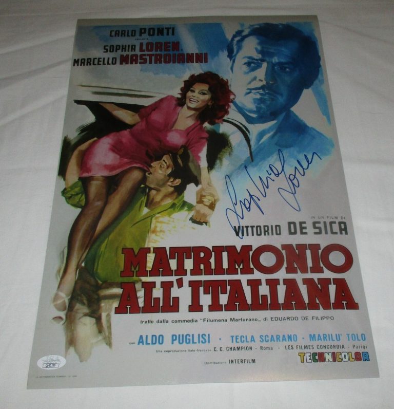 SOPHIA LOREN SIGNED MATRIMONIO ALL’ITALIANA 12X18 MOVIE POSTER JSA COLLECTIBLE MEMORABILIA