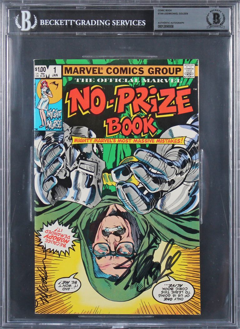 STAN LEE & MICHAEL GOLDEN AUTHENTIC SIGNED NO-PRIZE BOOK #1 COMIC BAS SLABBED COLLECTIBLE MEMORABILIA