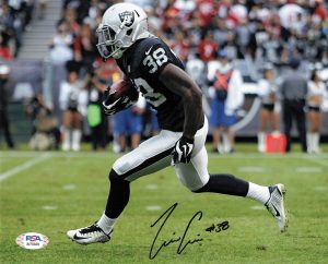 T.J. CARRIE SIGNED 8×10 PHOTO PSA/DNA OAKLAND RAIDERS AUTOGRAPHED COLLECTIBLE MEMORABILIA