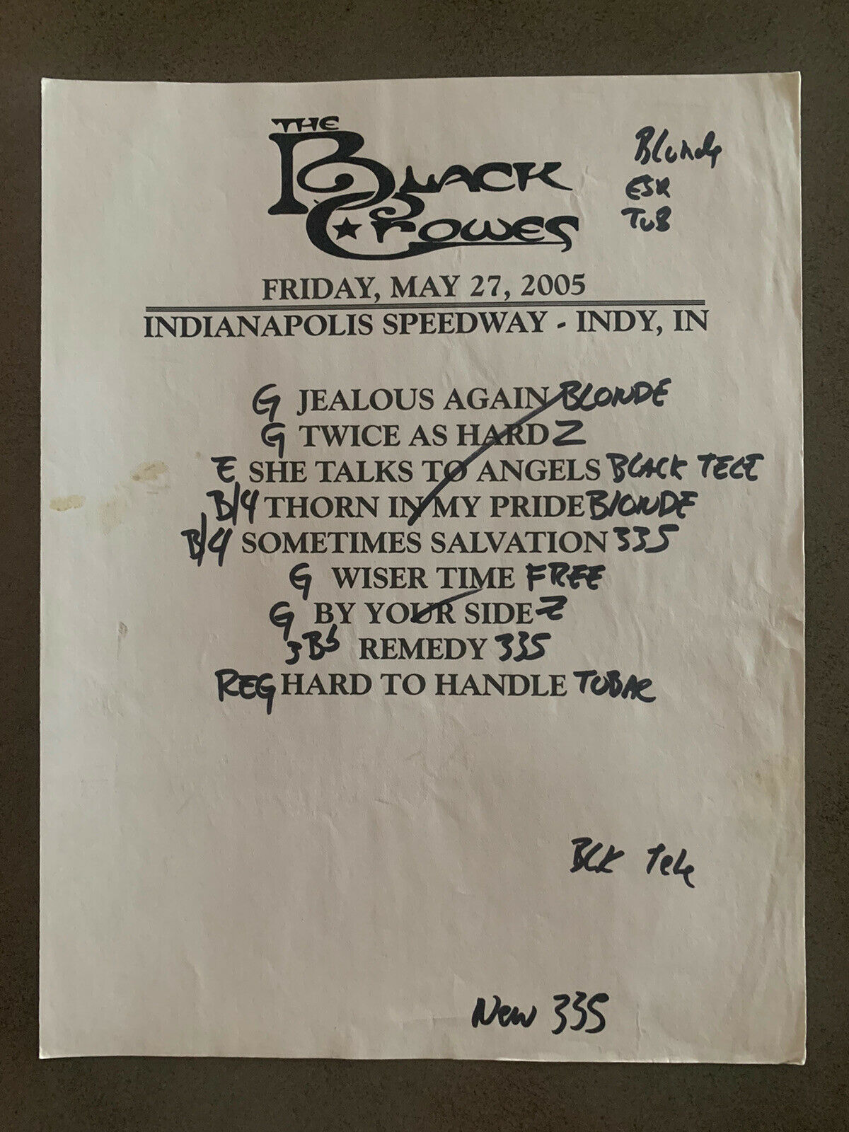 The Black Crowes 5-29-05 Tour Concert Used Set List W/ Notes Montgomery, AL