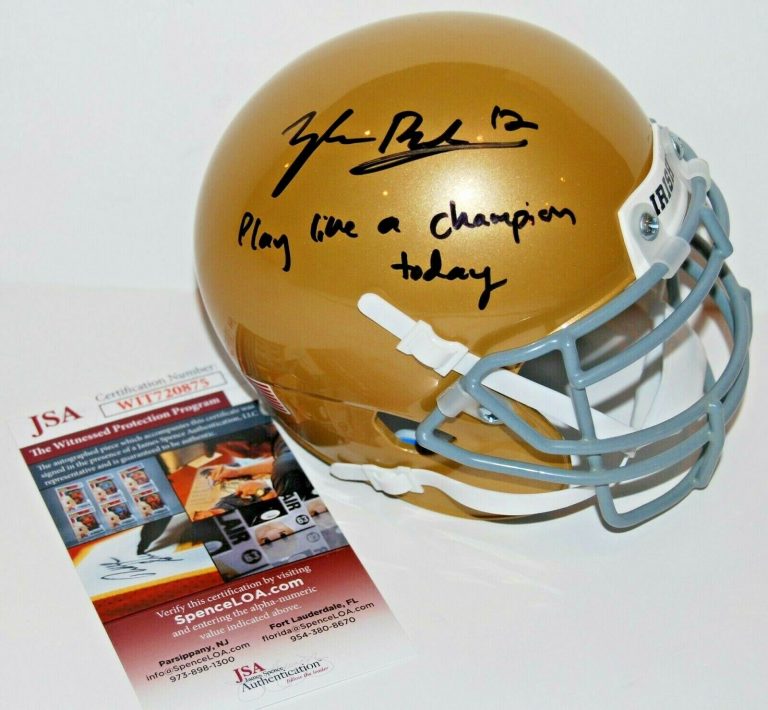 TYLER BUCHNER SIGNED (NOTRE DAME FIGHTING IRISH MINI FOOTBALL HELMET JSA WITNESS COLLECTIBLE MEMORABILIA