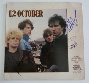 U2 BONO EDGE & ADAM CLAYTON OCTOBER SIGNED AUTOGRAPHED LP ALBUM BAS CERTIFIED COLLECTIBLE MEMORABILIA