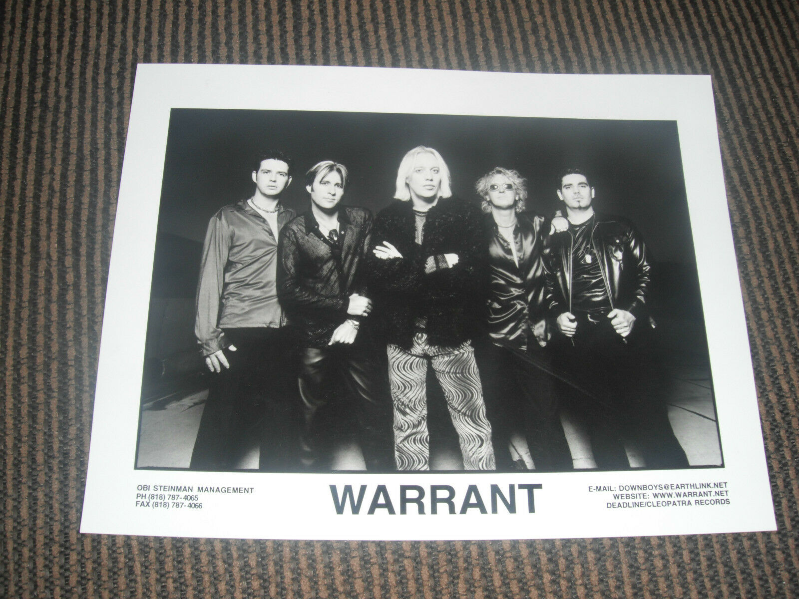 Warrant Group Band 80s Glam Rock 8x10 B&W Publicity Photo Promo ...