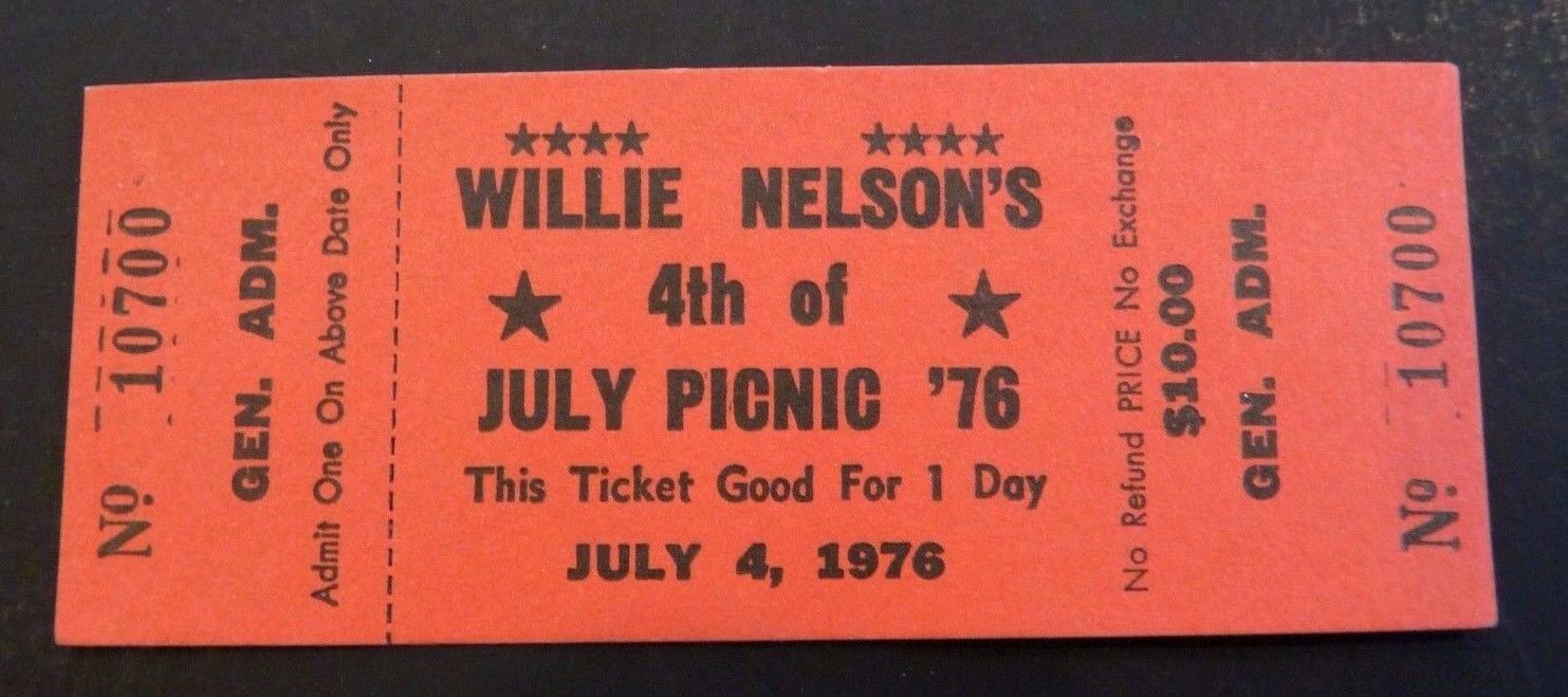 WILLIE NELSON 1976 4TH OF JULY PICNIC UNUSED EX/NM TICKET WAYLON JENNINGS COLLECTIBLE MEMORABILIA