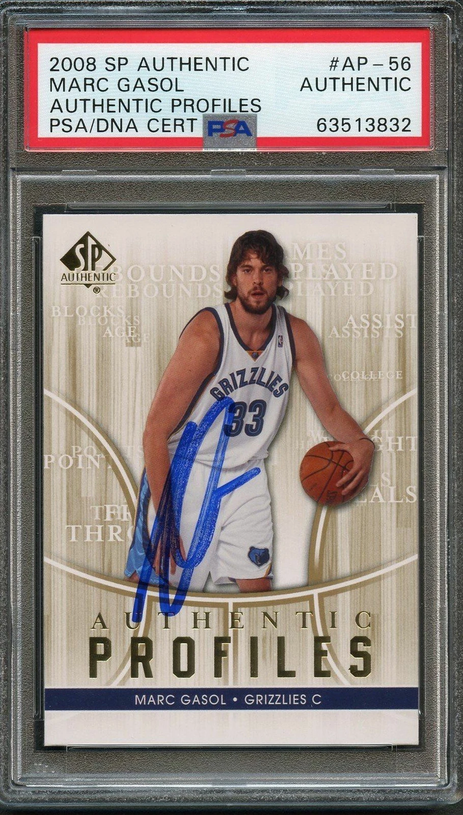 2008-09 SP Authentic Profiles #AP-56 Marc Gasol Signed Card AUTO PSA Slabbed Gri