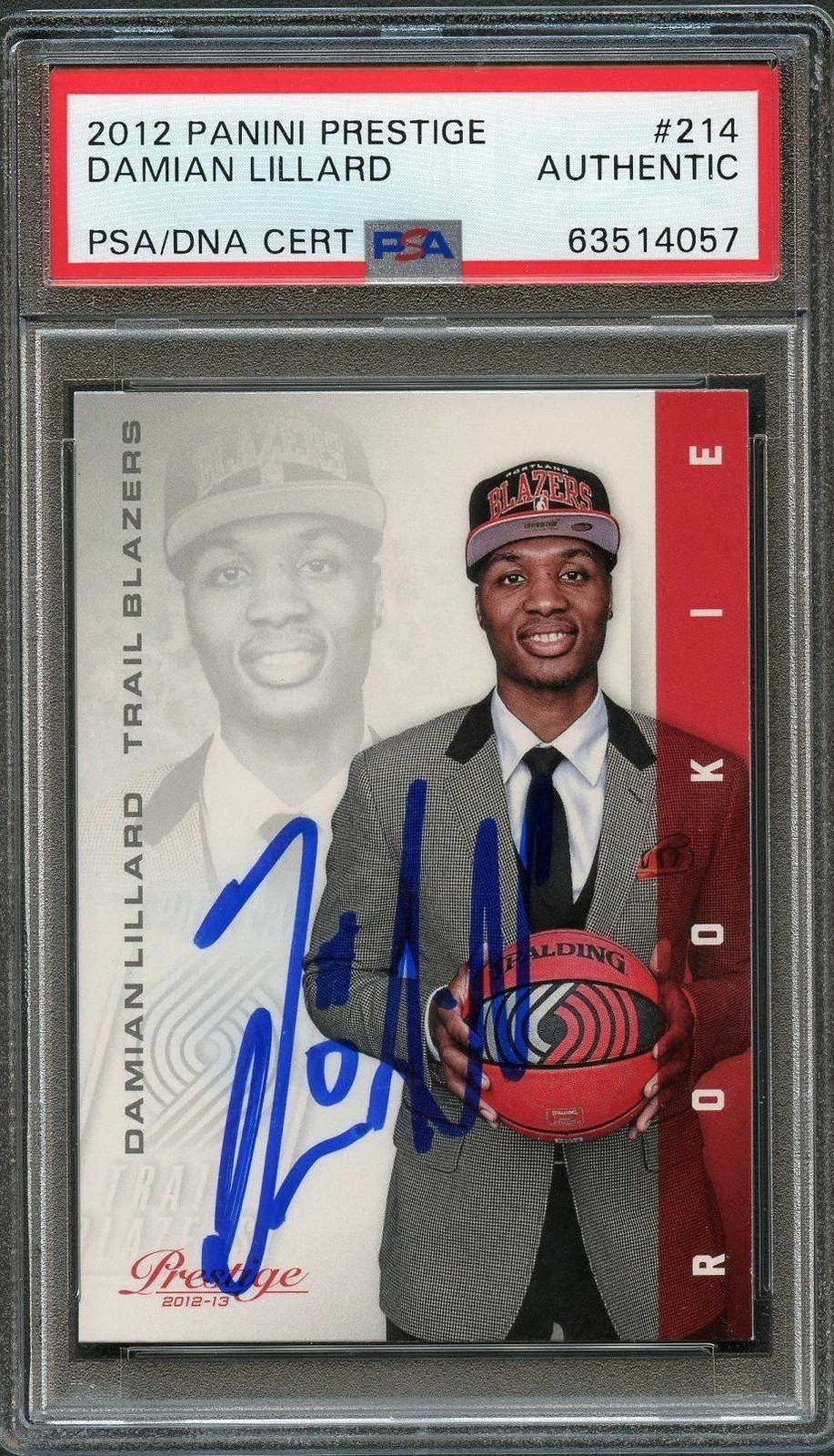 2012-13 Panini Prestige #214 Damian Lillard Signed Card AUTO PSA Slabbed Trail B