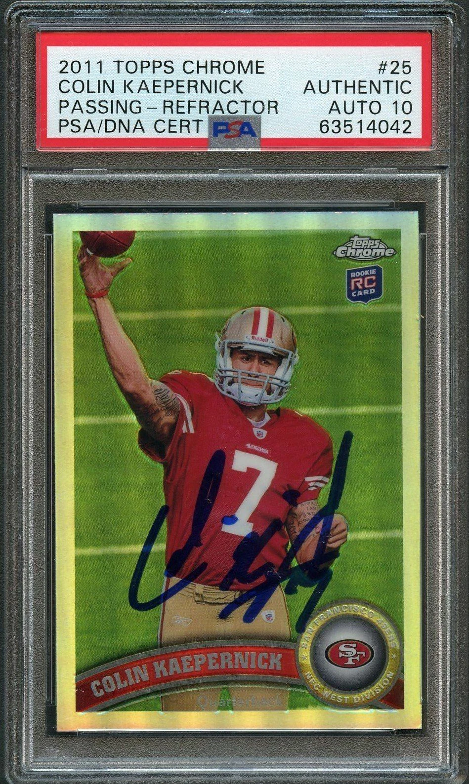 2011 Topps Chrome Passing Refractor Colin Kaepernick #25 Signed Card AUTO 10 PSA