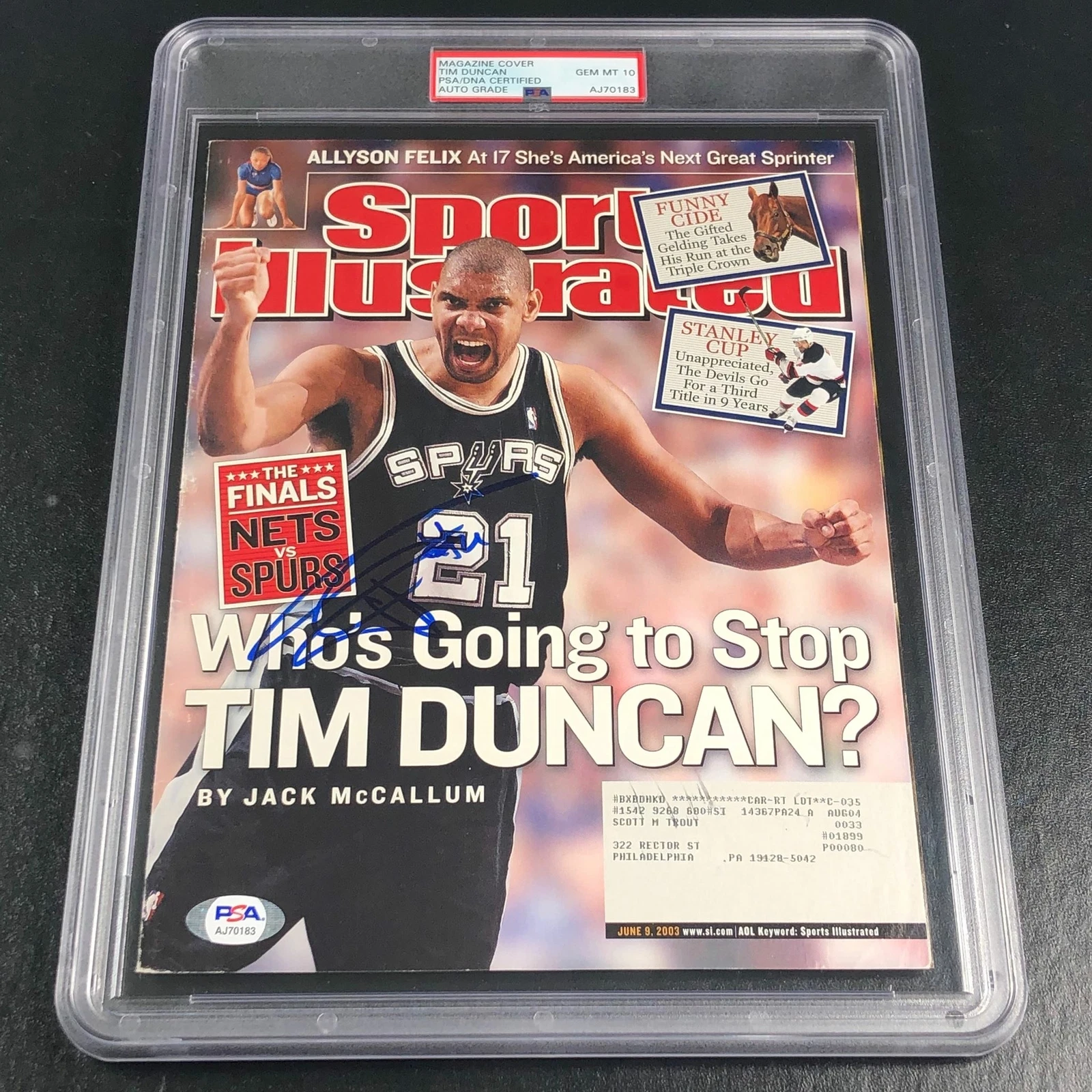 TIM DUNCAN SIGNED MAGAZINE COVER PSA/DNA SLABBED AUTOGRAPHED AUTO 10 SPURS COLLECTIBLE MEMORABILIA