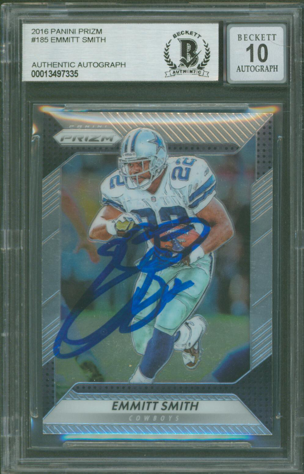 Cowboys Emmitt Smith Signed 2016 Panini Prizm #185 Card Auto Graded 10! BAS Slab