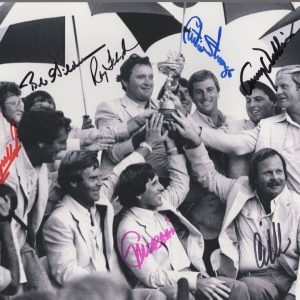1983 RYDER CUP HAND SIGNED 8x10 PHOTO+COA SIGNED BY 8 GREAT GOLFERS