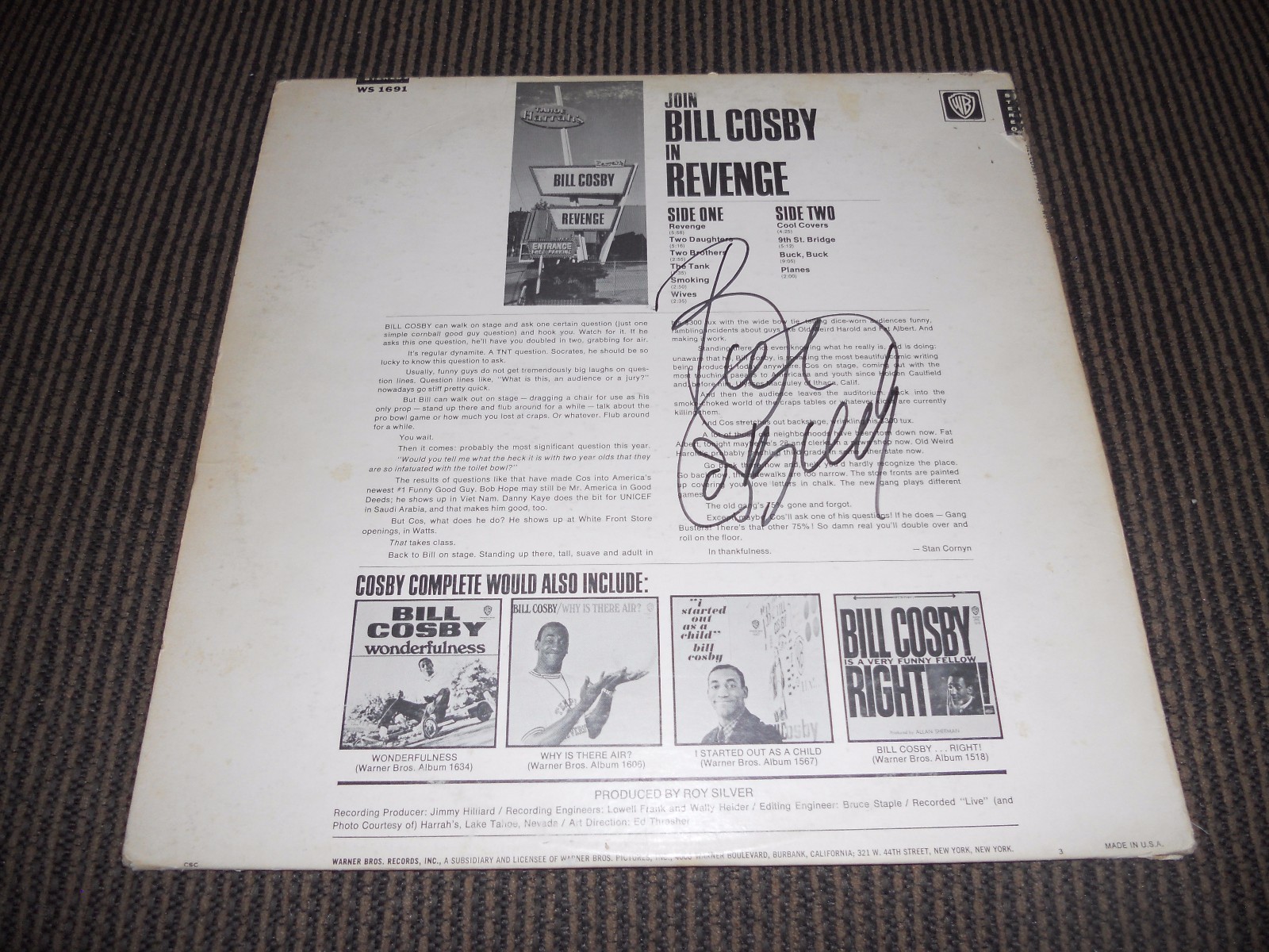 Bill Cosby Revenge Signed Autographed LP Album PSA Guaranteed