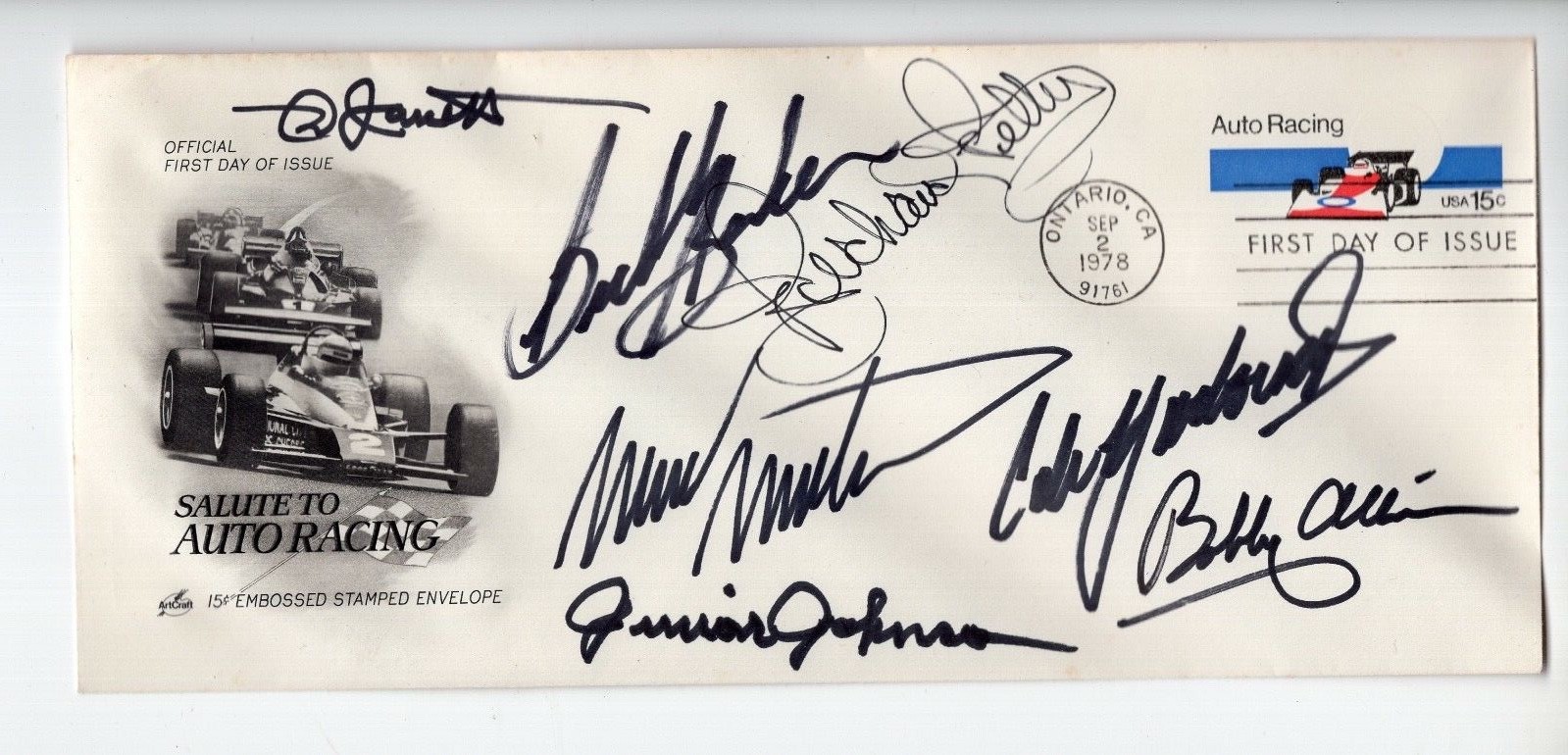 NASCAR LEGENDS HAND SIGNED FIRST DAY COVER RARE PETTY+MANY OTHERS JSA