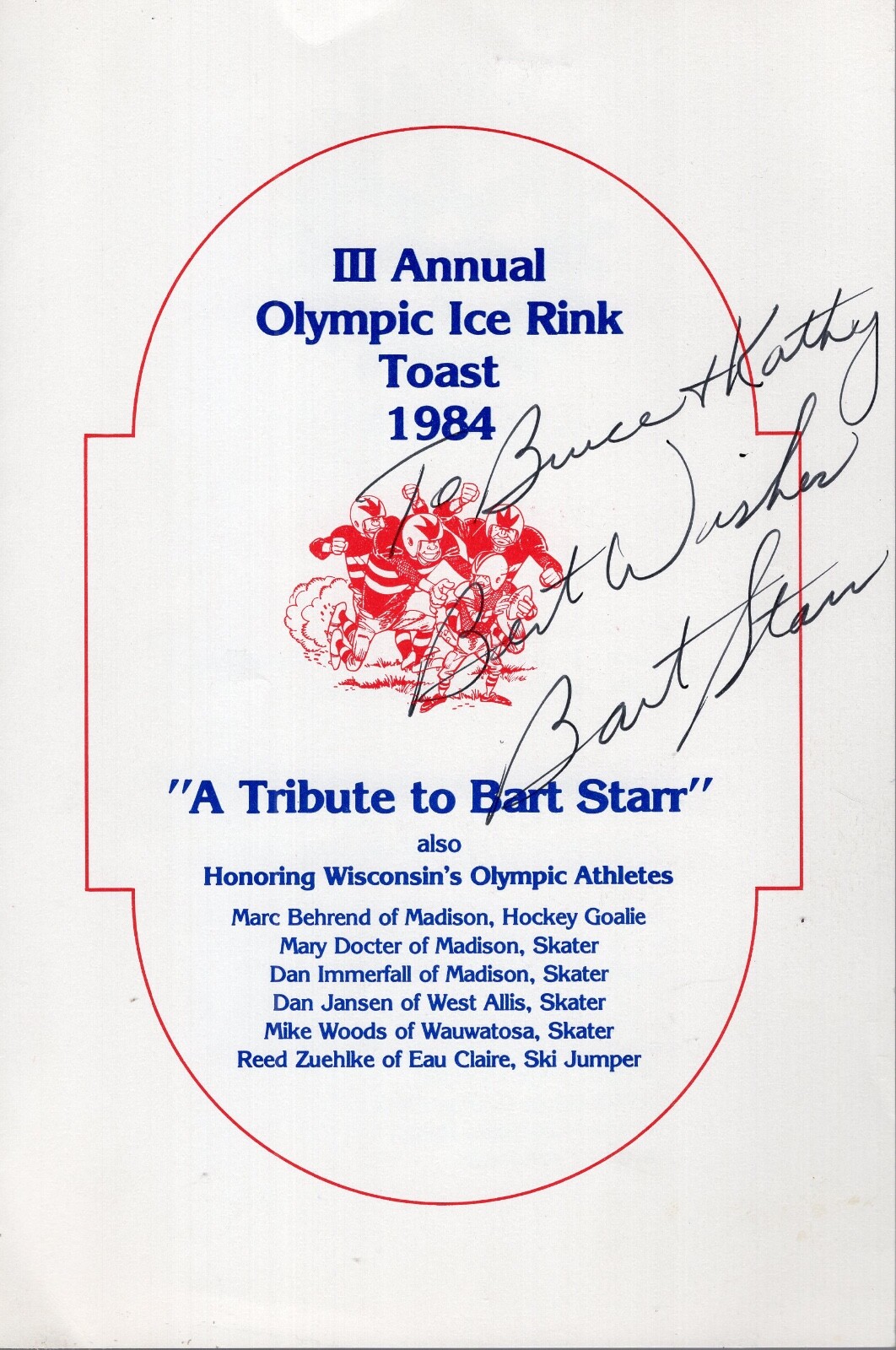 BART STARR HAND SIGNED 1984 ICE RINK TOAST PROGRAM DITKA+LOFTON RARE JSA