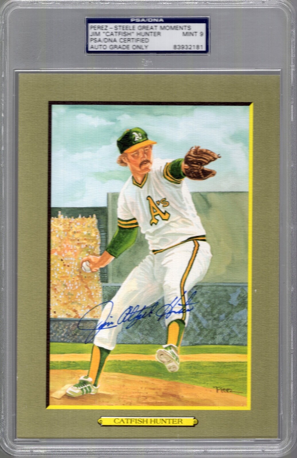 CATFISH HUNTER SIGNED HALL OF FAME GREATEST MOMENTS CARD MINT 9 PSA SLABBED