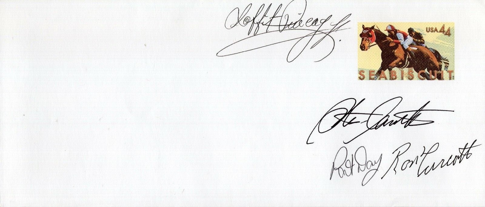 HORSE RACING LEGENDS HAND SIGNED SEABISCUIT FIRST DAY COVER RARE 4 SIGS JSA