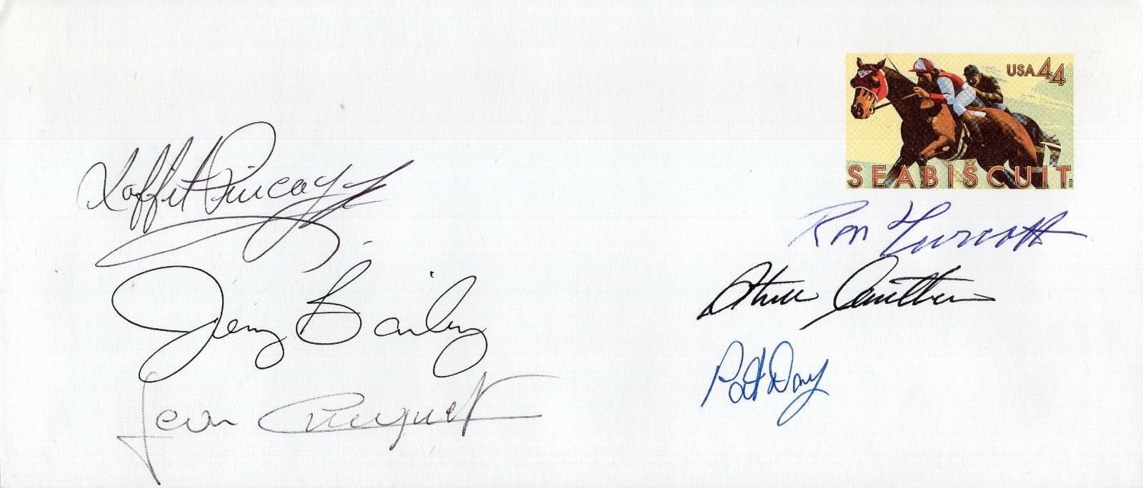 HORSE RACING LEGENDS HAND SIGNED SEABISCUIT FIRST DAY COVER RARE 6 SIGS JSA