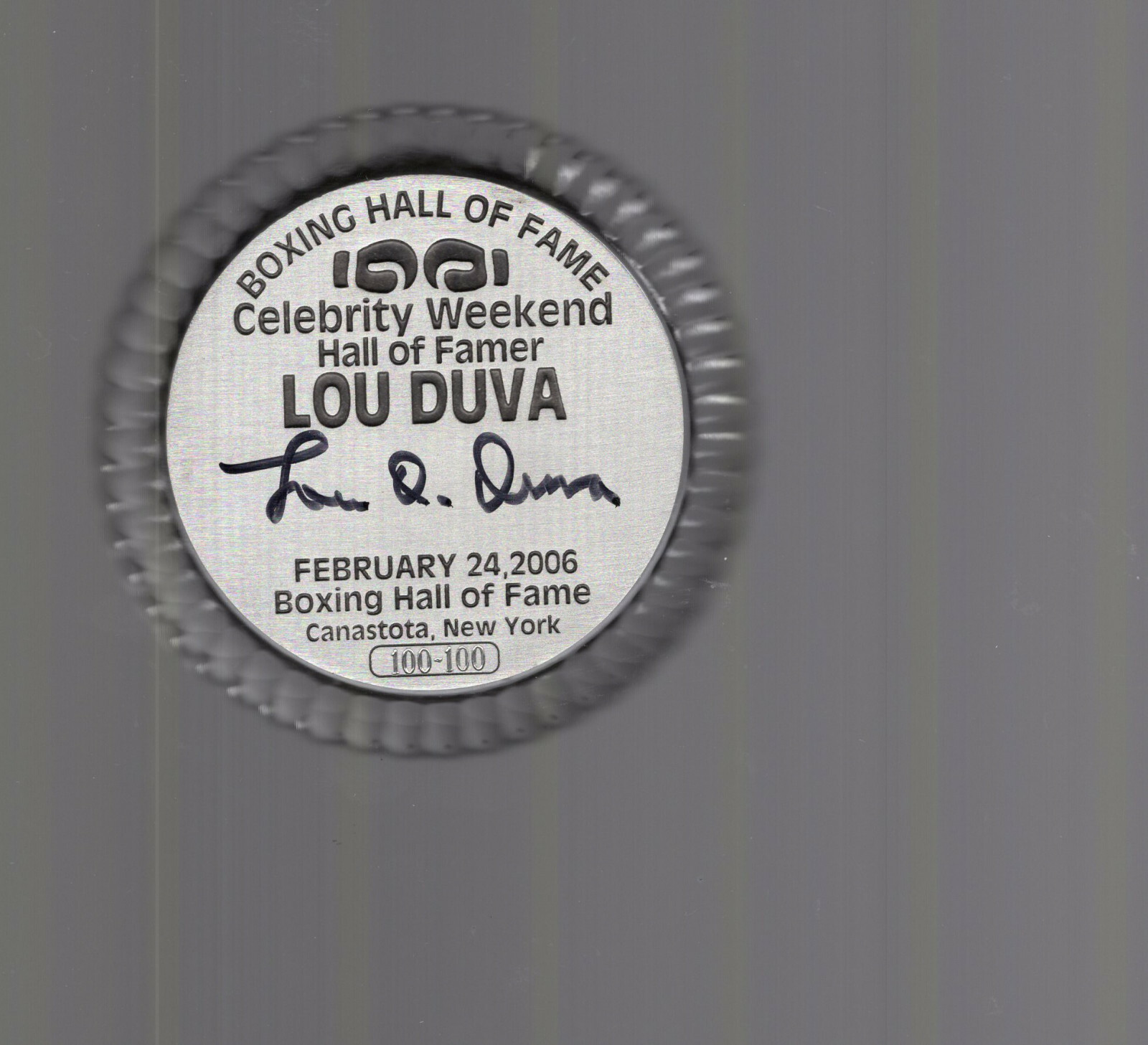 LOU DUVA HAND SIGNED BOXING HOF PAPERWEIGHT+COA VERY RARE 100/100