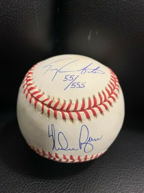 NOLAN RYAN+TERRY LABONTE SIGNED AL BASEBALL TEXAS SPEED SCOREBOARD COA+JSA
