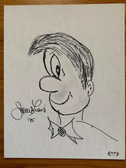 JERRY LEWIS SIGNED 11x14 CANVAS WITH SELF PORTRAIT ORIGINAL ART RARE PSA