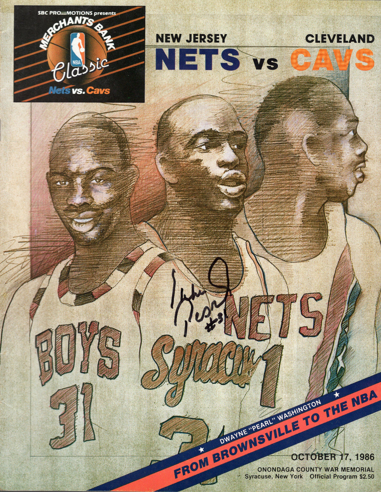 PEARL WASHINGTON SIGNED 1986 NBA GAME PROGRAM IN SYRACUSE AWESOME+RARE JSA