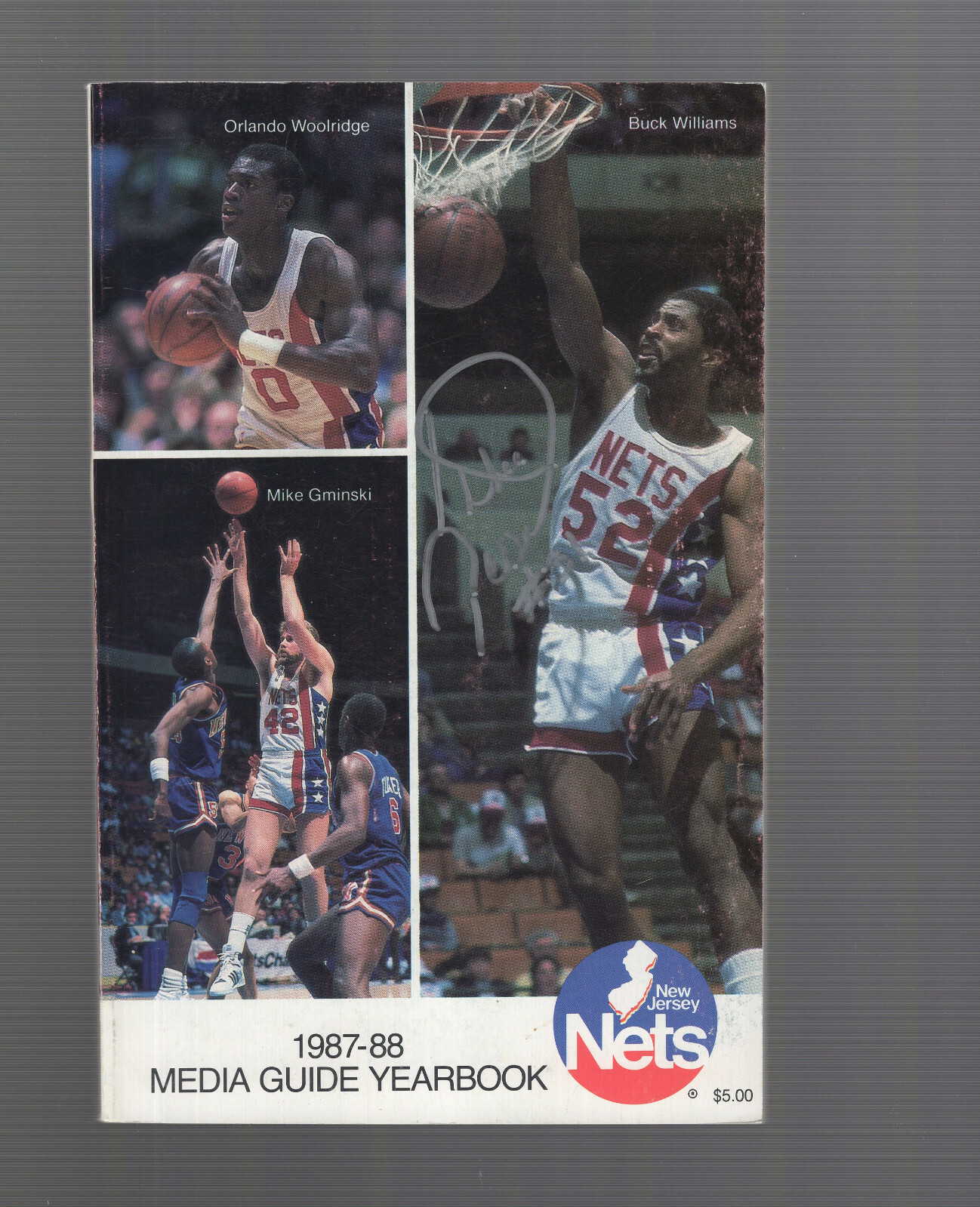 PEARL WASHINGTON SIGNED 1987-88 NJ NETS MEDIA GUIDE+JSA SYRACUSE RARE