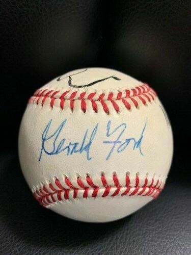 JEFF MACNELLY ORIGINAL GERALD FORD DRAWING ON BASEBALL BOTH SIGNED JSA LETTER