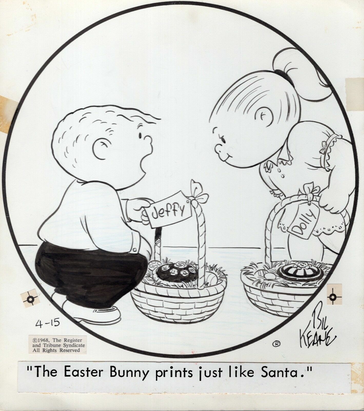 BIL KEANE SIGNED ORIGINAL ART DAILY 1968 RARE EASTER FAMILY CIRCUS COLLECTIBLE MEMORABILIA