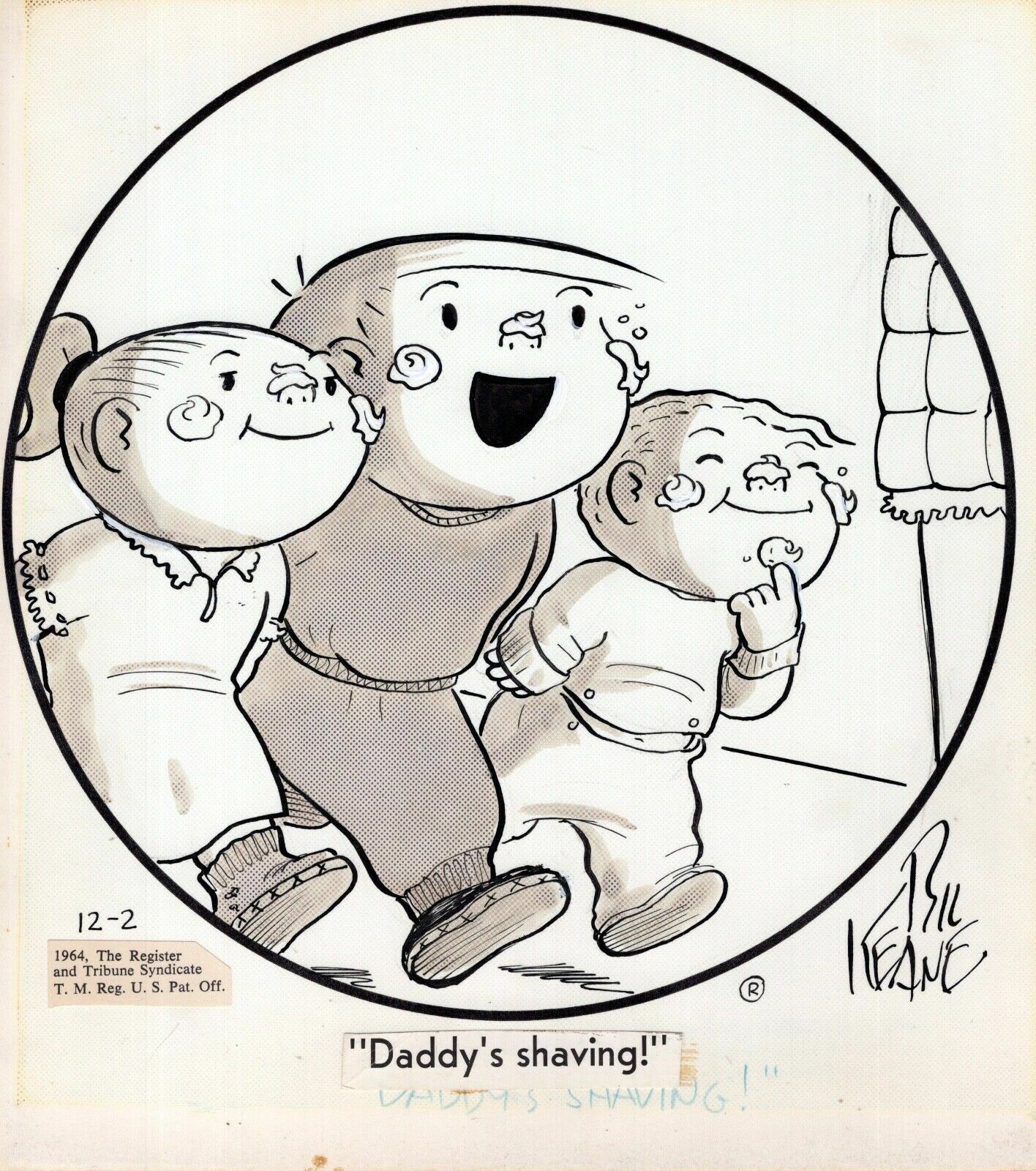 BIL KEANE SIGNED ORIGINAL ART DAILY 1964 RARE KIDS SHAVING FAMILY CIRCUS