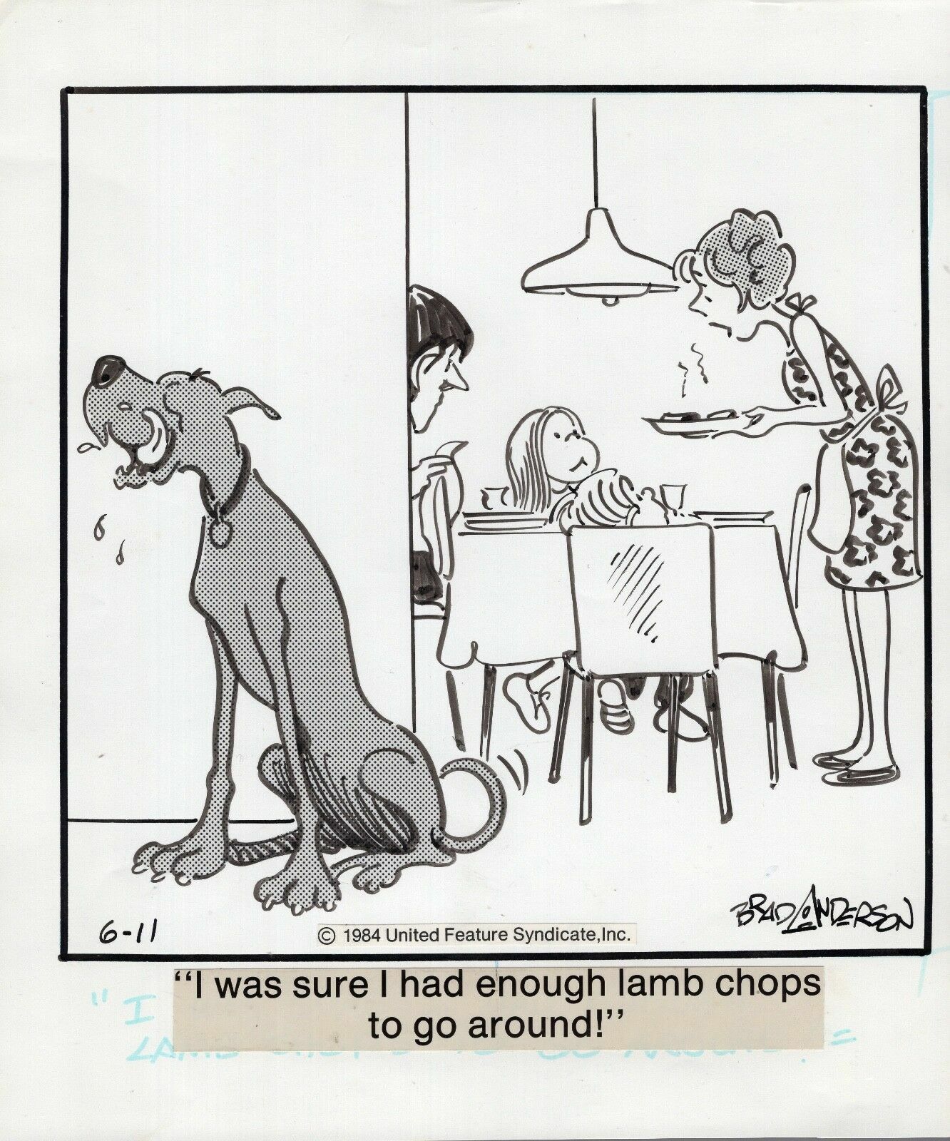 MARMADUKE ORIGINAL PEN+INK CARTOON ARK DAILY 1984 BRAD ANDERSON PORK CHOPS