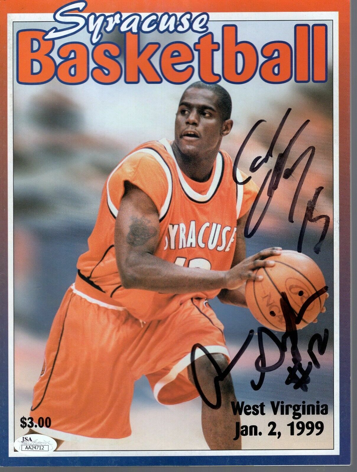 CARMELO ANTHONY AUTOGRAPHED SYRACUSE BK PROGRAM ALLEN GRIFFIN JSA COA