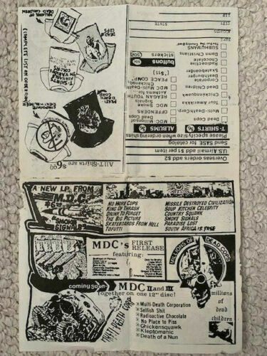 RADICAL RECORDS VINTAGE ORDER FORM FROM 1986 VERY RARE MILLIONS DEAD COPS