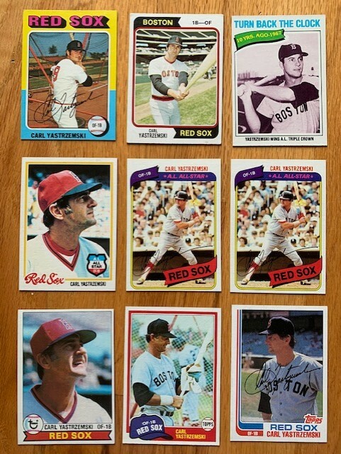 CARL YASTRZEMSKI LOT OF 9 VINTAGE BASEBALL CARDS 1974+1975 GREAT CONDITION