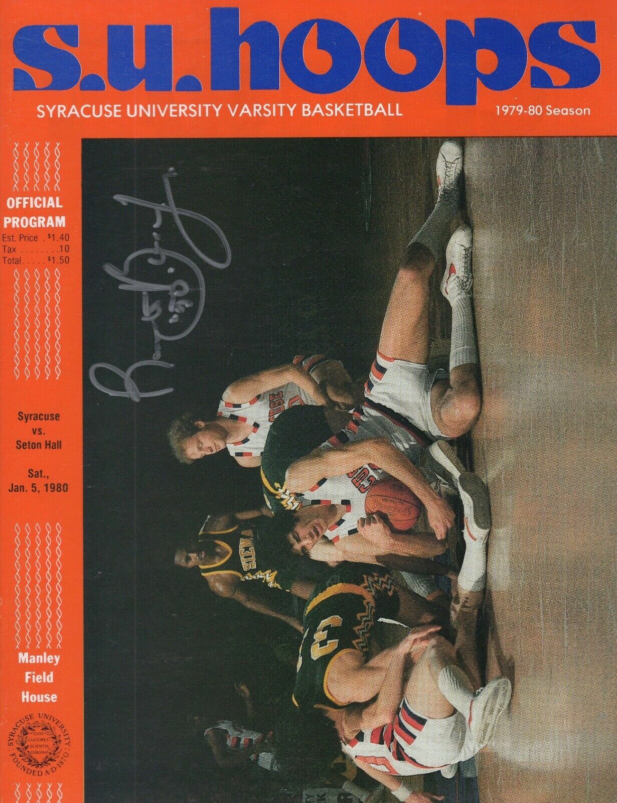 ROOSEVELT BOUIE HAND SIGNED 1980 GAME PROGRAM+COA SYRACUSE ORANGE BASKETBALL
