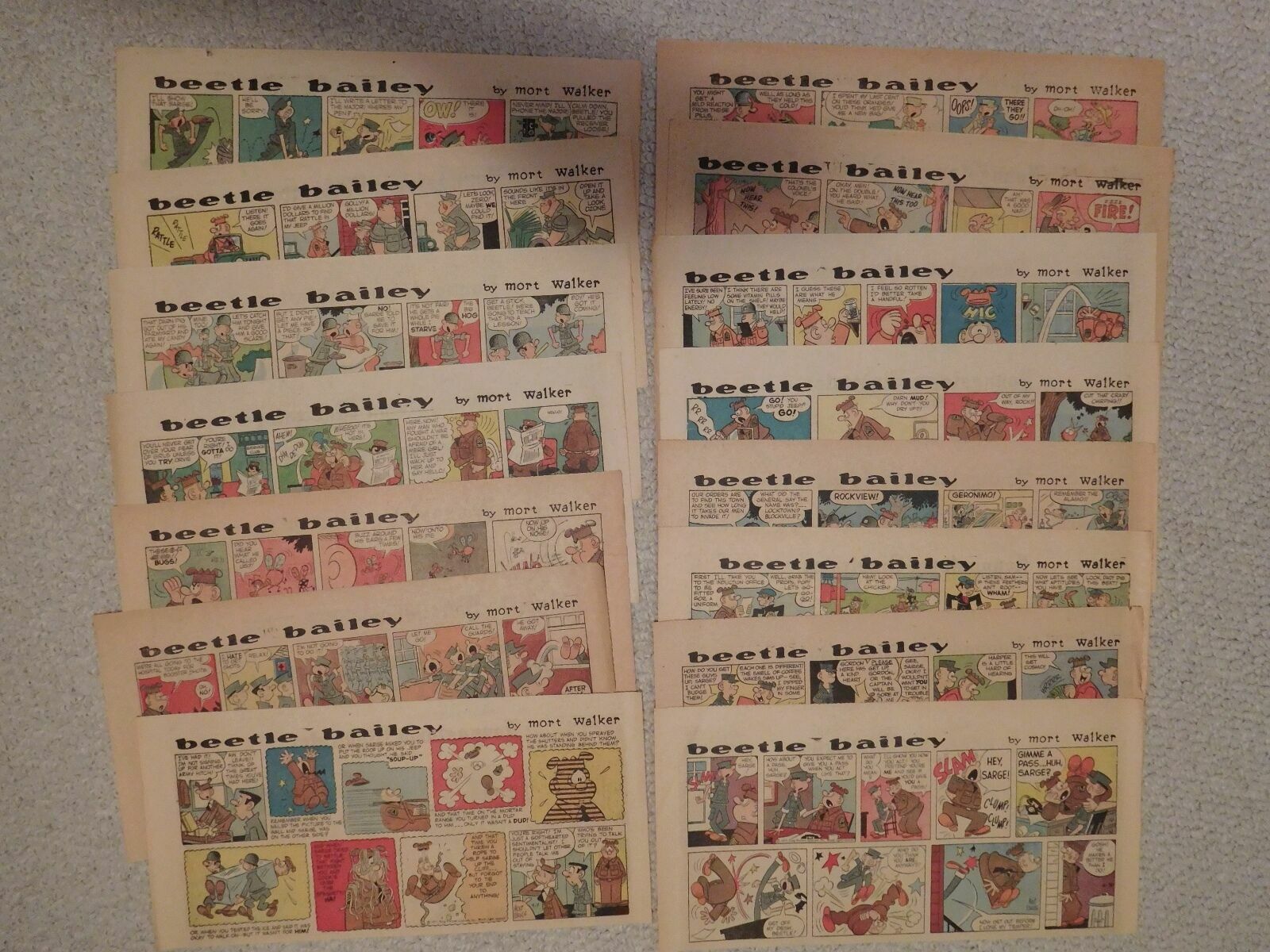 BEETLE BAILEY LOT OF 15 ORIGINAL SUNDAY NEWSPAPER CLIPPINGS 1957 VINTAGE+RARE