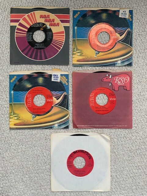 ELVIS PRESLEY LOT OF 4 VINTAGE 7 INCH 45's+BONUS JAILHOUSE ROCK+HOUND DOG+MORE