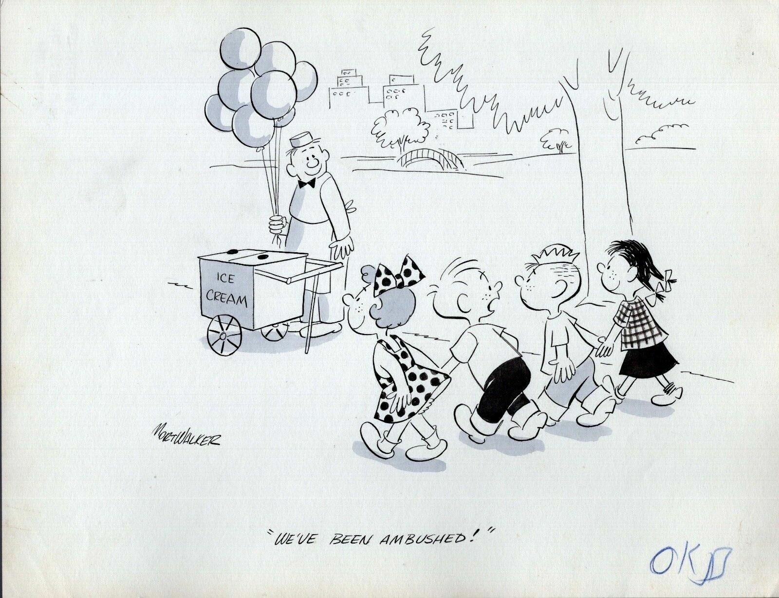 MORT WALKER SIGNED ORIGINAL DRAWING FOR SAT EVENING POST 1940's+COA ICE CREAM