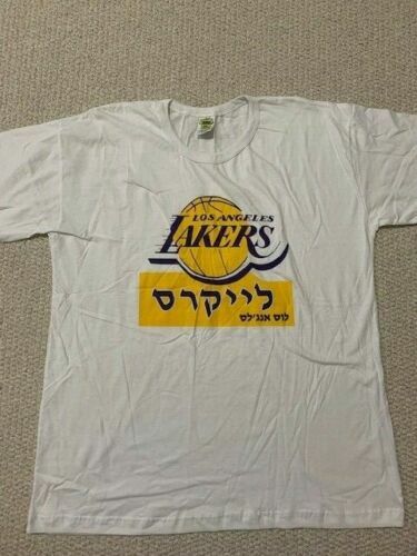 LOS ANGELES LAKERS 2002 NBA CHAMPS T-SHIRT HEBREW WRITING MADE IN ISRAEL COLLECTIBLE MEMORABILIA