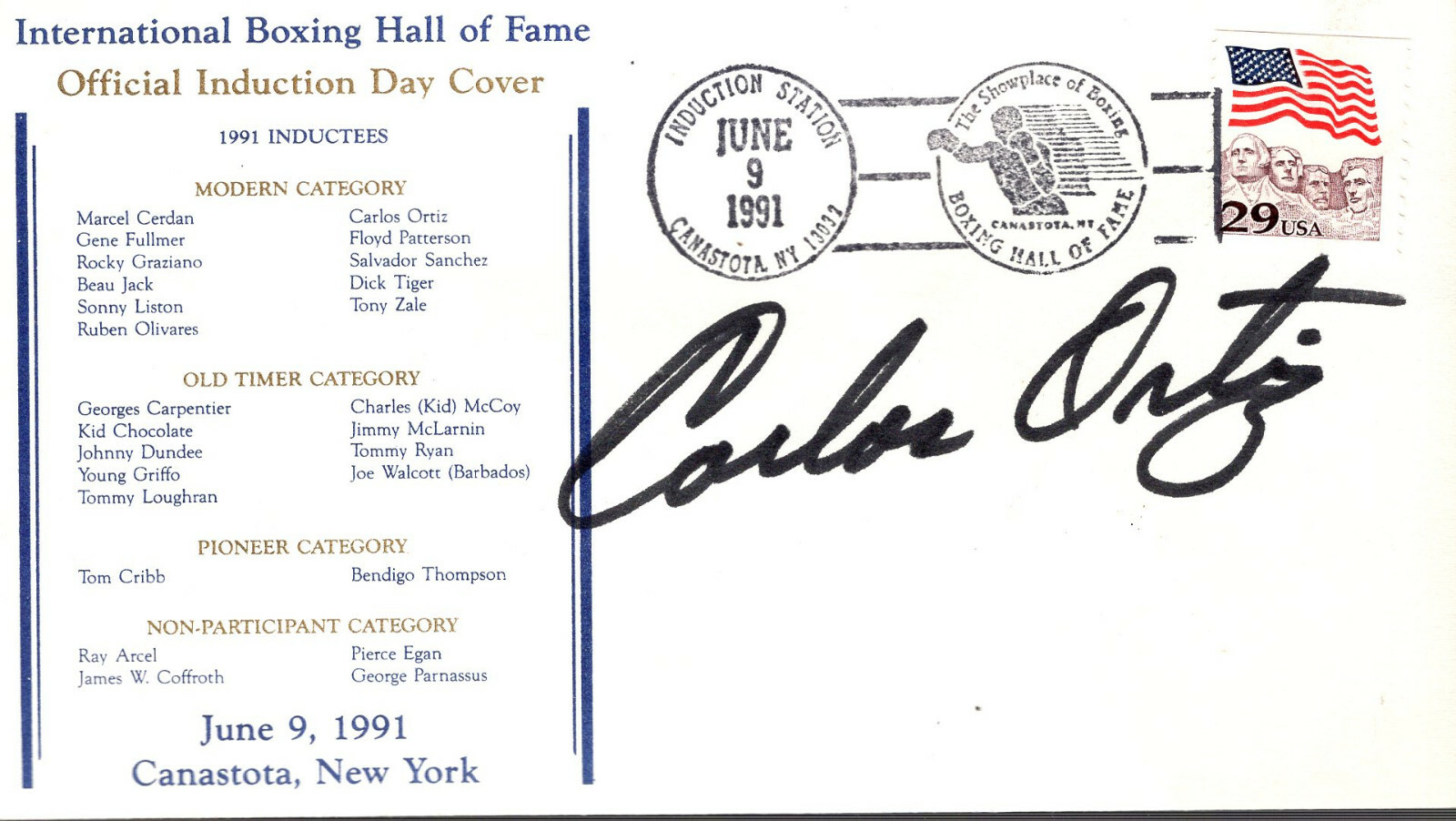 CARLOS ORTIZ HAND SIGNED BOXING FIRST DAY COVER+COA BOXING LEGEND