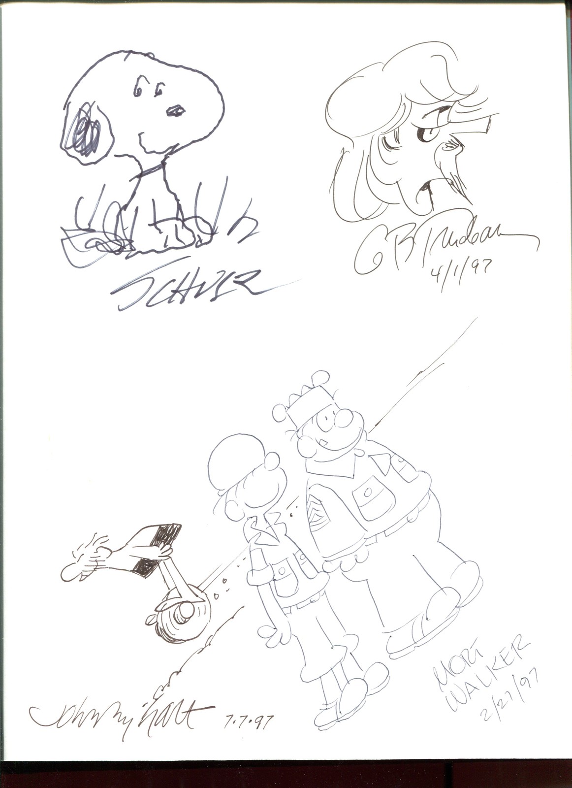 CHARLES SCHULZ+GARRY TRUDEAU+WALKER+JOHNNY HART ORIGINAL ART IN BOOK JSA LETTER