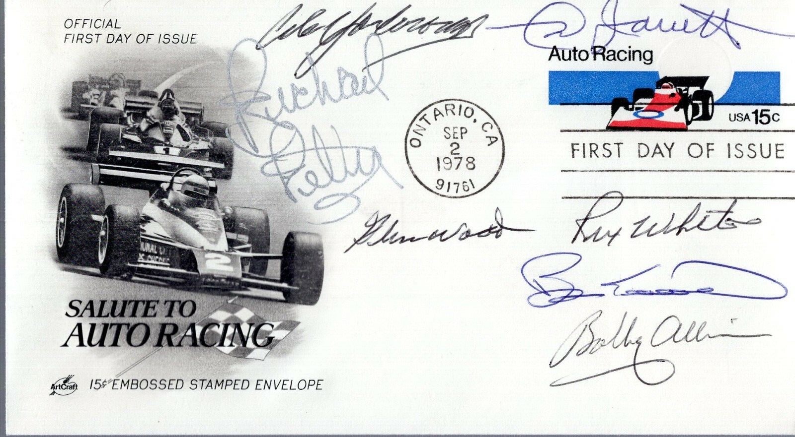 NASCAR LEGENDS HAND SIGNED FIRST DAY COVER RARE PETTY+CALE+NED+4 JSA