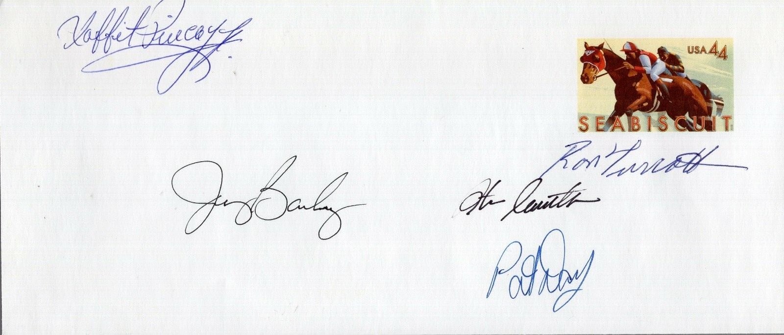 HORSE RACING LEGENDS HAND SIGNED SEABISCUIT FIRST DAY COVER RARE 5 SIGS JSA