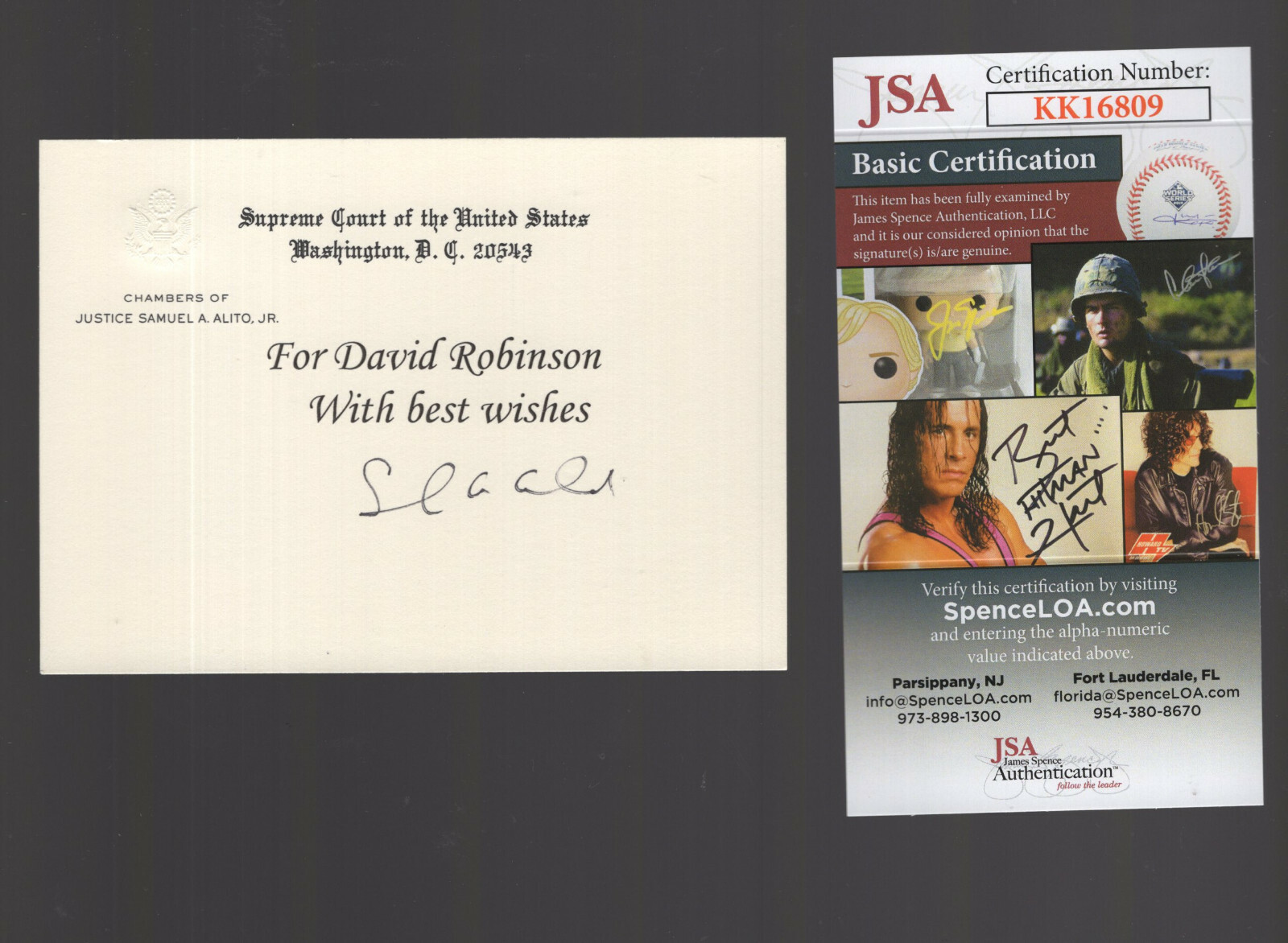 SAMUEL ALITO HAND SIGNED SUPREME COURT CHAMBERS CARD SUPREME COURT JSA COLLECTIBLE MEMORABILIA