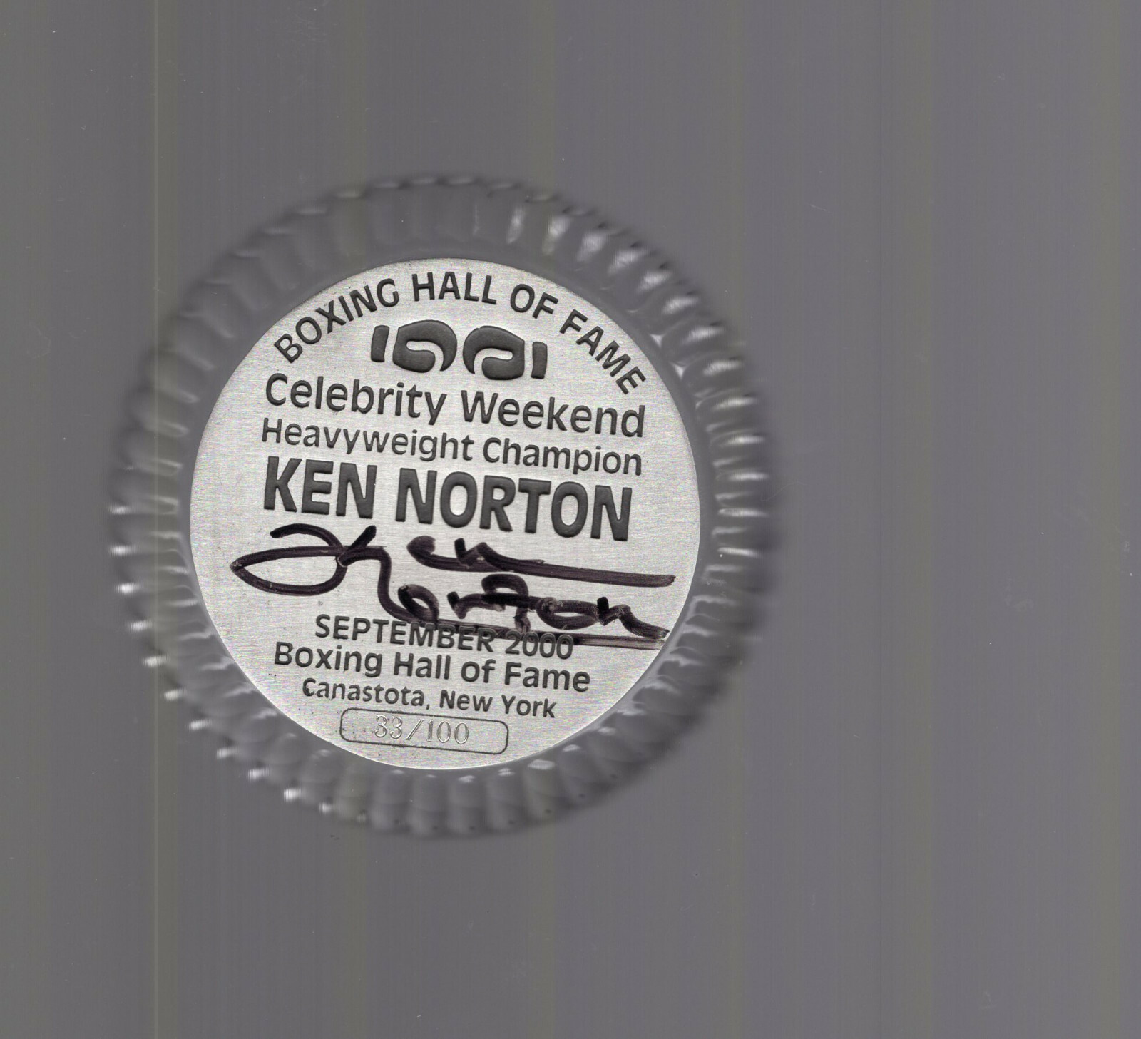 KEN NORTON HAND SIGNED BOXING HOF PAPERWEIGHT VERY RARE 33/100 JSA