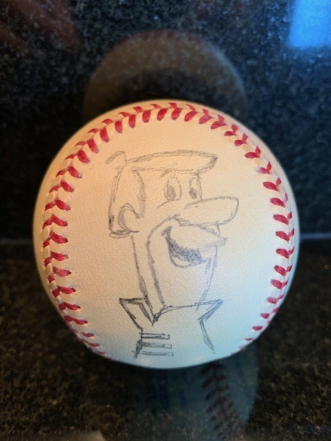 HANNA-BARBERA GEORGE JETSON SIGNED DRAWING ON BASEBALL RARE JSA LETTER