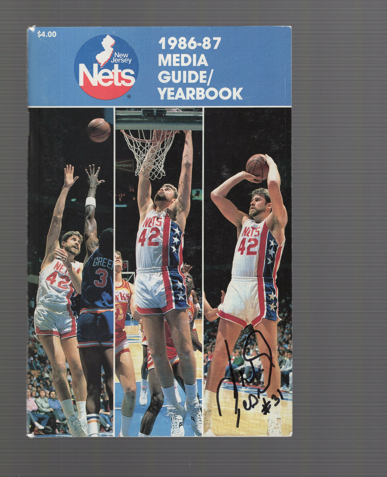 PEARL WASHINGTON SIGNED 1986-87 NJ NETS MEDIA GUIDE+JSA SYRACUSE RARE