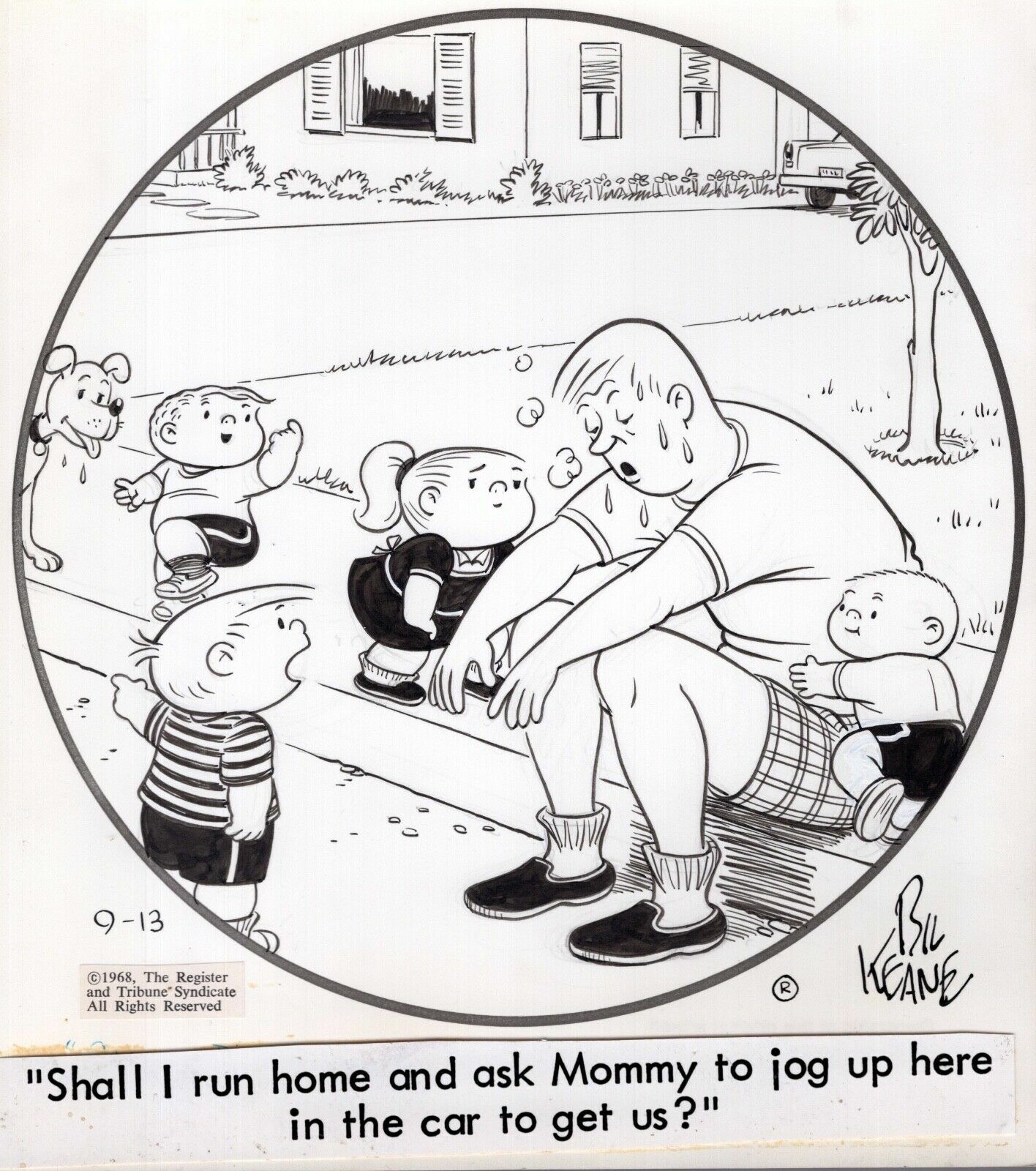 BIL KEANE SIGNED ORIGINAL ART DAILY 1968 RARE FAMILY JOG FAMILY CIRCUS