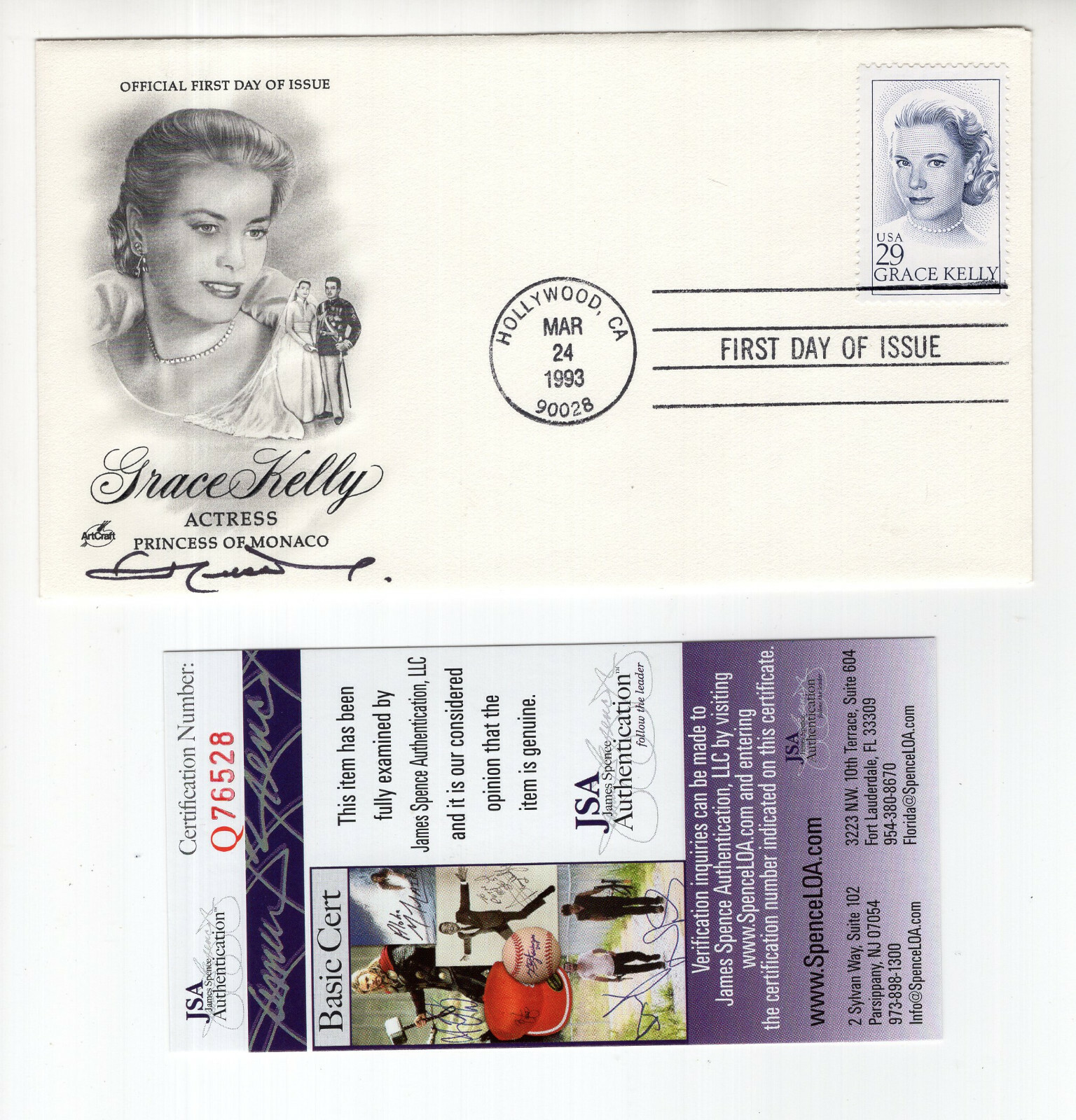 KING HUSSEIN HAND SIGNED 1993 GRACE KELLY FIRST DAY COVER KING OF JORDAN JSA